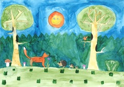 «Встреча лисицы с ежом», автор Ксения Мясоутова, 9 лет (Управление связи)