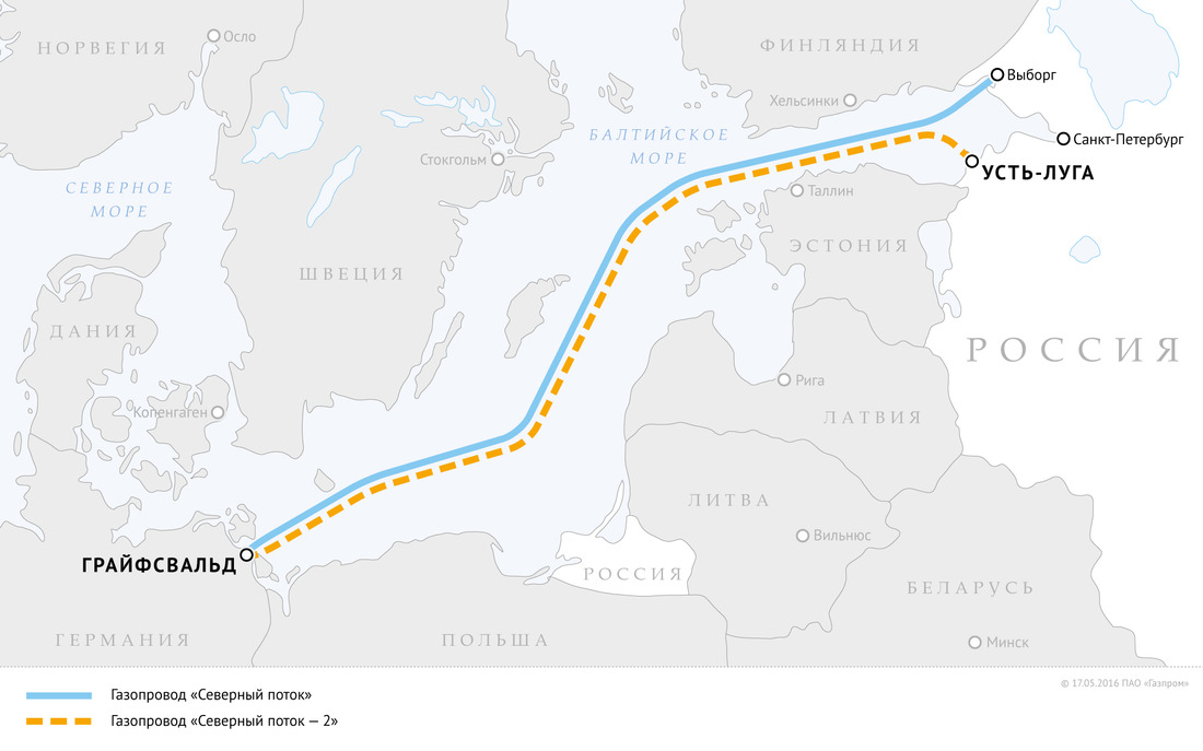 Маршруты газопроводов «Северный поток» и «Северный поток — 2»